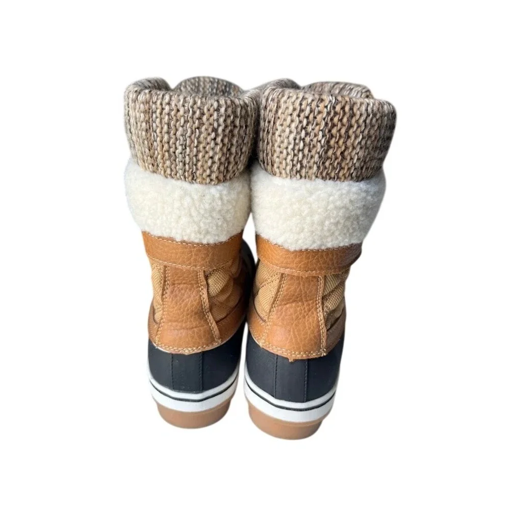 Globalwin Winter Boots Women 8 Tan Excellent Quilted Knit Cuff Duck Boots